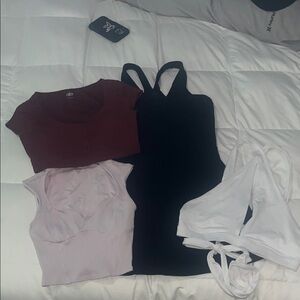 ALO Yoga Mixed Ribbed & Knit Tops — Black, Burgundy, Light Pink, White